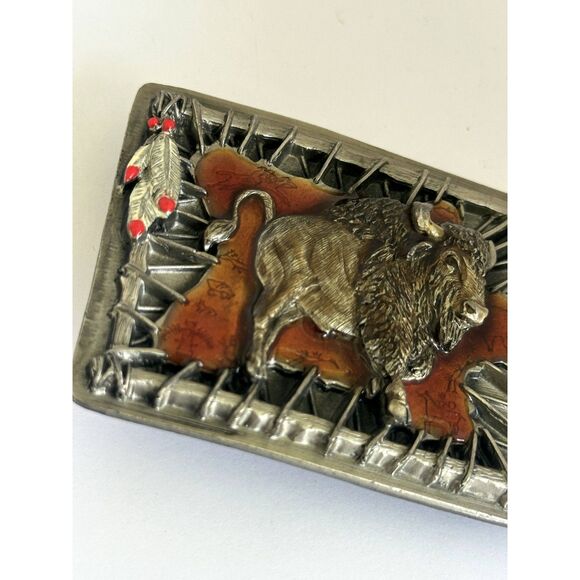 Bergamot belt buckle Silver Tone Bison Amber colored Resin - Picture 7 of 7